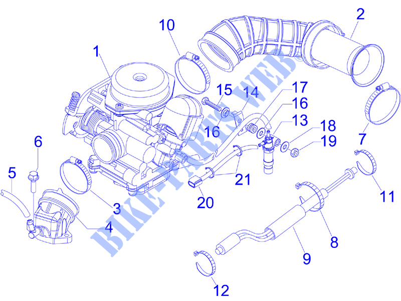 Carburador completo   Sistema de admissão para VESPA LX 4T-4V 2009