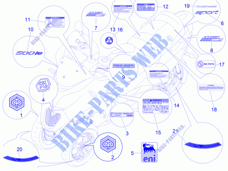 Monogrammes   Decorations para PIAGGIO MP3 500 Sport ABS E3-E4 2016
